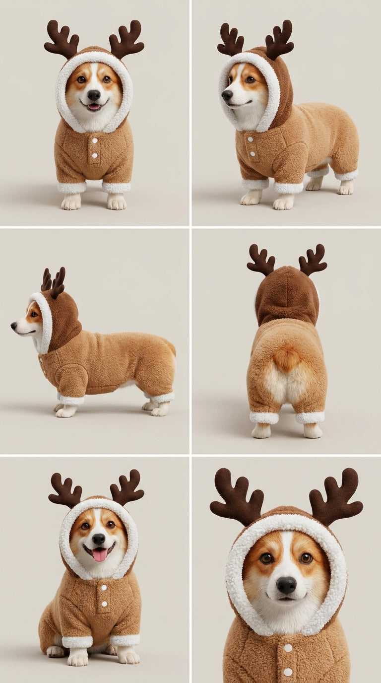 Cozy Reindeer Dog Costume โ Christmas Hoodie Onesie