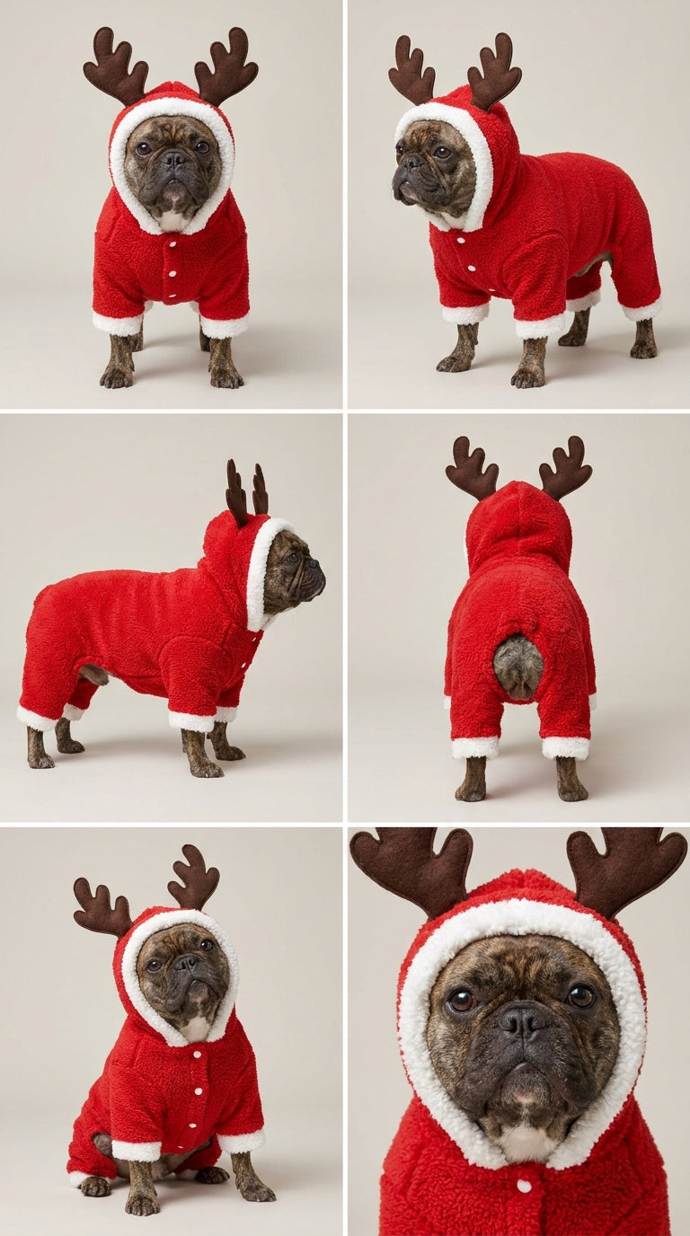 Cozy Reindeer Dog Costume โ Christmas Hoodie Onesie