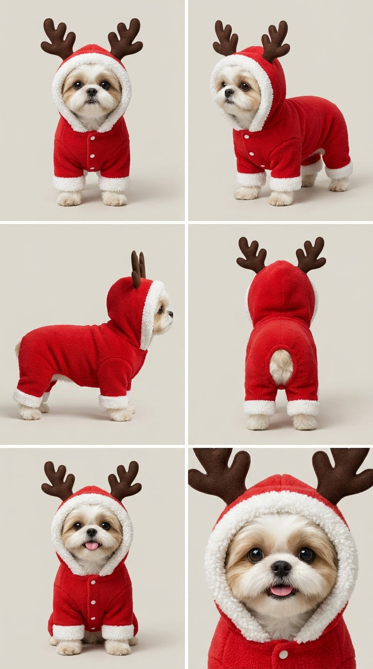 Cozy Reindeer Dog Costume โ Christmas Hoodie Onesie