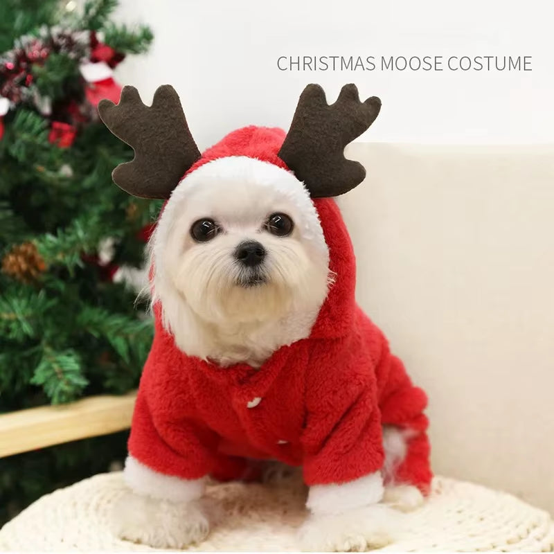 Christmas Dog Clothes Winter Warm Coral Velvet Elk Hoodies Pet Clothes for Small Dog Chihuahua Christmas Dog Costume Ropa Perro