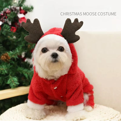 Christmas Dog Clothes Winter Warm Coral Velvet Elk Hoodies Pet Clothes for Small Dog Chihuahua Christmas Dog Costume Ropa Perro