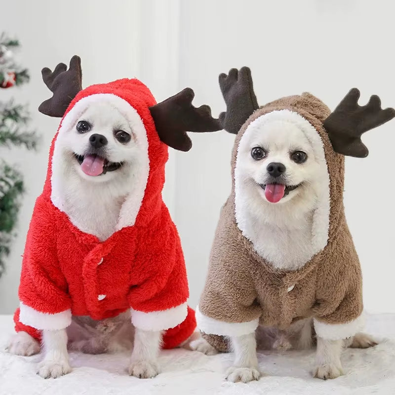 Christmas Dog Clothes Winter Warm Coral Velvet Elk Hoodies Pet Clothes for Small Dog Chihuahua Christmas Dog Costume Ropa Perro