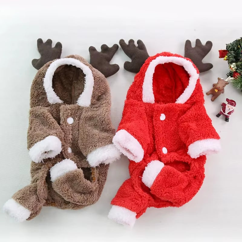Christmas Dog Clothes Winter Warm Coral Velvet Elk Hoodies Pet Clothes for Small Dog Chihuahua Christmas Dog Costume Ropa Perro