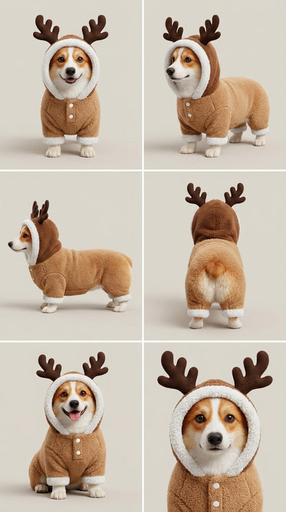 Cozy Reindeer Dog Costume – Christmas Hoodie Onesie
