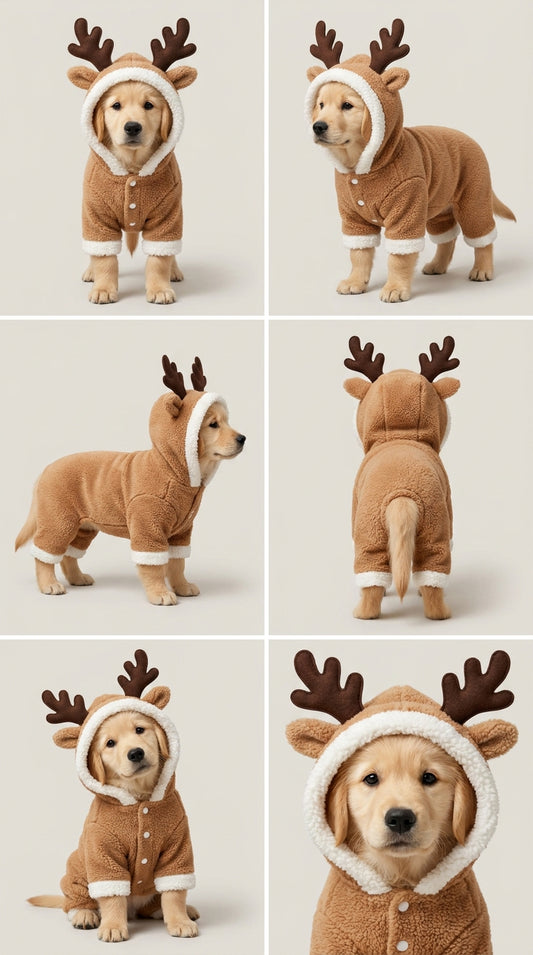 Cozy Reindeer Dog Costume – Christmas Hoodie Onesie
