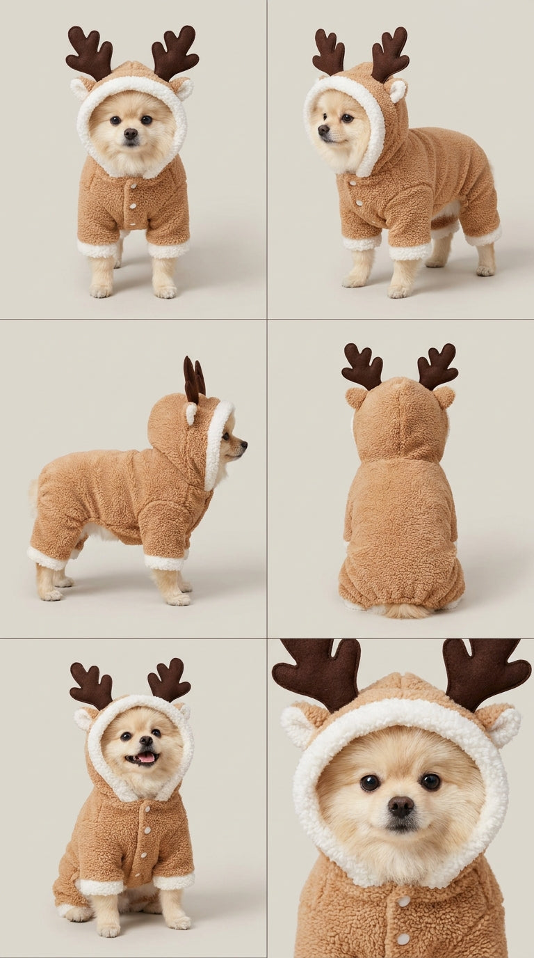 Cozy Reindeer Dog Costume – Christmas Hoodie Onesie