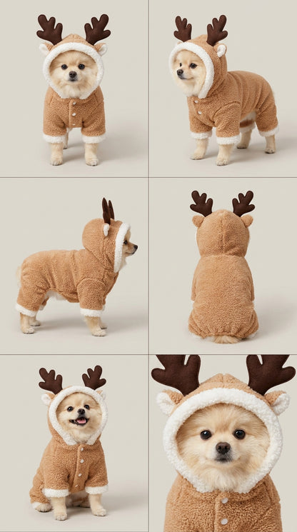 Cozy Reindeer Dog Costume – Christmas Hoodie Onesie