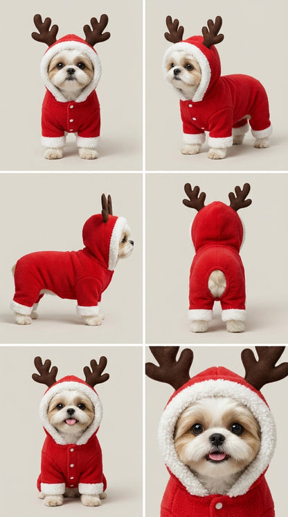 Cozy Reindeer Dog Costume – Christmas Hoodie Onesie