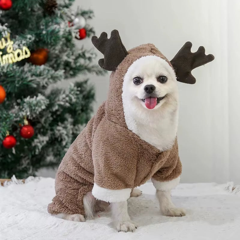 Christmas Dog Clothes Winter Warm Coral Velvet Elk Hoodies Pet Clothes for Small Dog Chihuahua Christmas Dog Costume Ropa Perro