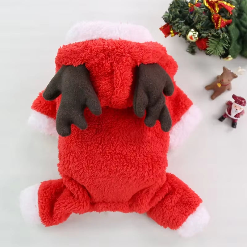 Christmas Dog Clothes Winter Warm Coral Velvet Elk Hoodies Pet Clothes for Small Dog Chihuahua Christmas Dog Costume Ropa Perro
